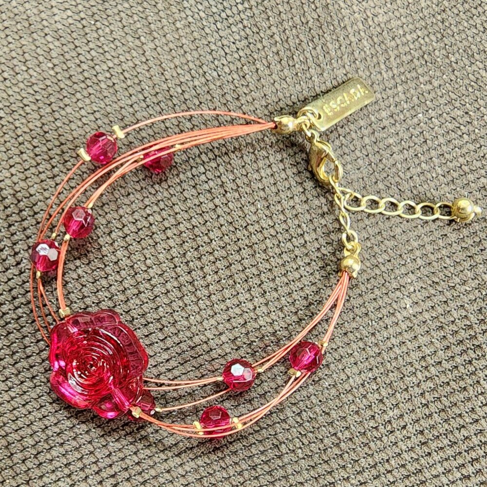 Escada Pink Rose Multi-Strand Bracelet with Gold Accents